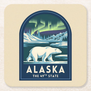Porta-copo De Papel Quadrado Viagem Clássica Luzes do Norte Urso Polar Alasca
