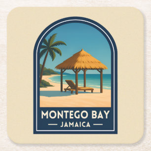 Porta-copo De Papel Quadrado Viagem Clássica Montego Bay Jamaica Praia Retro