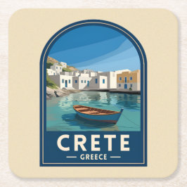 Porta-copo De Papel Quadrado Viagem Retro Vintage Creta Grécia Beira-Mar