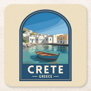 Porta-copo De Papel Quadrado Viagem Retro Vintage Creta Grécia Beira-Mar