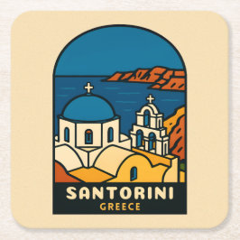 Porta-copo De Papel Quadrado Viagem Vintage Santorini Grécia Beira-Mar Retro
