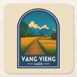 Porta-copo De Papel Quadrado Viagem Vintage Vang Vieng Laos Cenário Retro