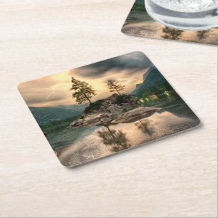 Porta-copo De Papel Quadrado Viagens naturais - Paisagem das montanhas hídricas