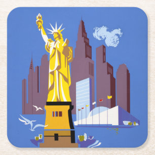 Porta-copo De Papel Quadrado Viagens vintage De Poster Para Alegheny Airlines