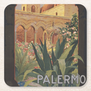Porta-copo De Papel Quadrado Viagens vintage De Poster Para Palermo, Itália.