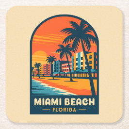 Porta-copo De Papel Quadrado Viagens vintage Miami Beach Florida Sunset Seaside