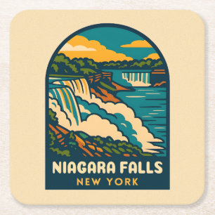 Porta-copo De Papel Quadrado Viagens vintage Retroativa Niagara Cai Nova York