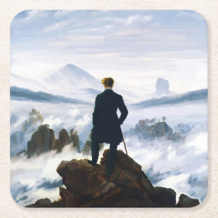 Porta-copo De Papel Quadrado Viajante acima do Mar de Névoa, Caspar D Friedrich