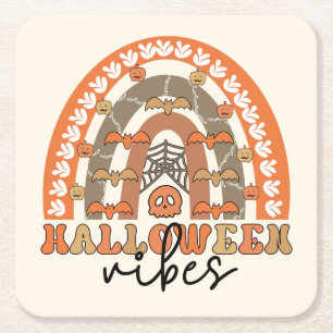 Porta-copo De Papel Quadrado Vibrações de Halloween Boho Arco-íris Outono Hallo