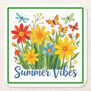 Porta-copo De Papel Quadrado Vibrações de Verão Floral com Borboletas-64534