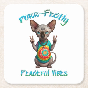 Porta-copo De Papel Quadrado Vibrações Pacíficas de Gatinho Boho Hippie 