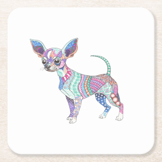 Porta-copo De Papel Quadrado Vibrant Chihuahua Paper coaster (Frente)