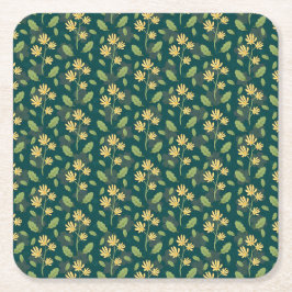 Porta-copo De Papel Quadrado Vibrant Green Pattern with Yellow Flowers & Leaves