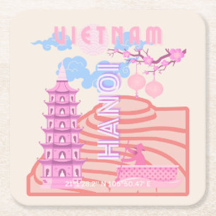 Porta-copo De Papel Quadrado Vietnã, Viagem Art, rosa
