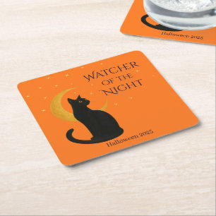 Porta-copo De Papel Quadrado Vigia da Noite - Gato Negro Halloween
