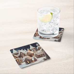 Porta-copo De Papel Quadrado Vila de biscoito de gengibre digital retrô