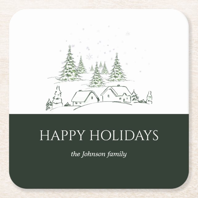 Porta-copo De Papel Quadrado Vila Snowy de Natal (Frente)