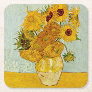 Porta-copo De Papel Quadrado Vincent Van Gogh 12 Girassóis Impressionista