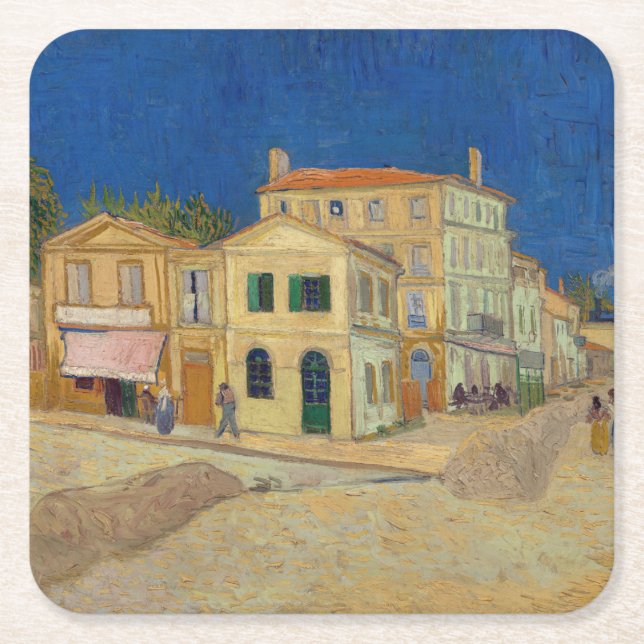 Porta-copo De Papel Quadrado Vincent van Gogh - A Casa Amarela / A Rua (Frente)