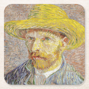 Porta-copo De Papel Quadrado Vincent van Gogh - Autorretrato com Chapéu de Palh