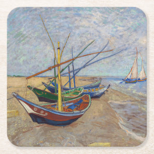 Porta-copo De Papel Quadrado Vincent van Gogh - Barcos de Pesca na Praia