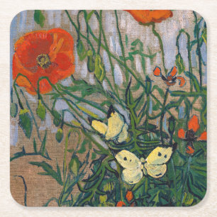 Porta-copo De Papel Quadrado Vincent van Gogh - Borboletas e Papoulas