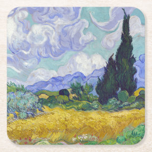 Porta-copo De Papel Quadrado Vincent Van Gogh - Campo de Trigo com Cipras