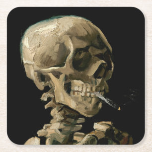 Porta-copo De Papel Quadrado Vincent van Gogh - Crânio com Cigarro Aceso