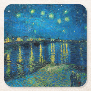 Porta-copo De Papel Quadrado Vincent Van Gogh Noite Estrelada Sobre o Ródano