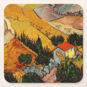 Porta-copo De Papel Quadrado Vincent van Gogh - Paisagem, Casa e Plowman