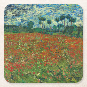 Porta-copo De Papel Quadrado Vincent Van Gogh Poppy Field Floral Vintage Art