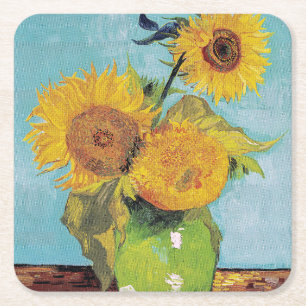 Porta-copo De Papel Quadrado Vincent Van Gogh - Três Girassóis num Vaso