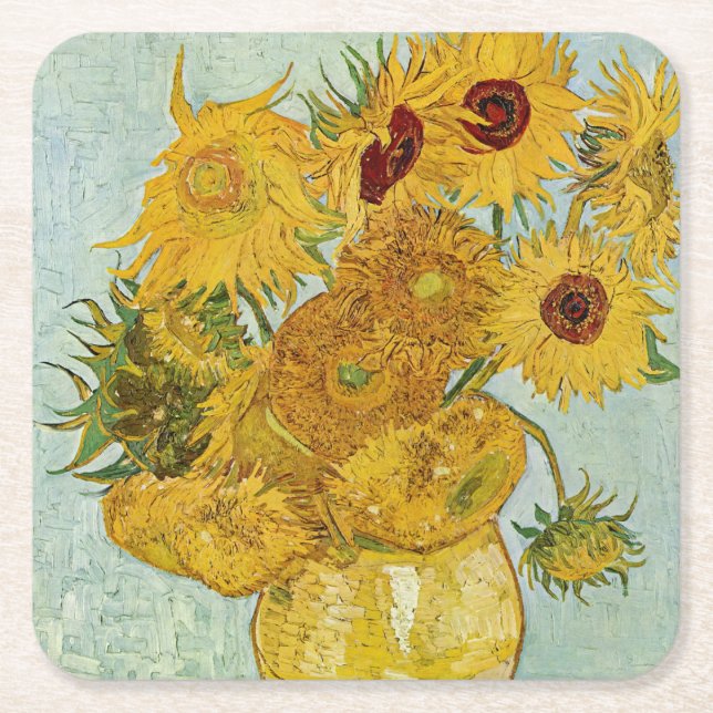 Porta-copo De Papel Quadrado Vincent Van Gogh - Vase com Doze Girassóis (Frente)