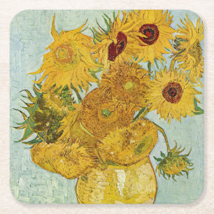 Porta-copo De Papel Quadrado Vincent Van Gogh - Vaso com Doze Girassóis