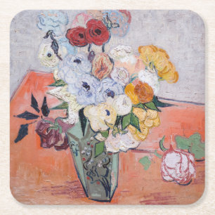 Porta-copo De Papel Quadrado Vincent van Gogh - Vaso com Rosas & Anêmonas