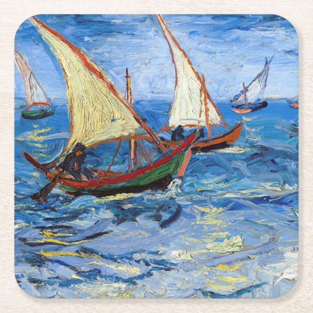 Porta-copo De Papel Quadrado Vincent van Gogh - Vista marinha em Saintes-Maries (Frente)