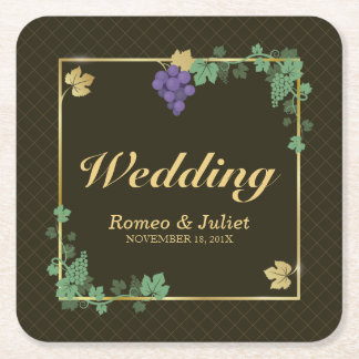 Porta-copo De Papel Quadrado Vinhas de uva com Dourada Porta copos de papel de