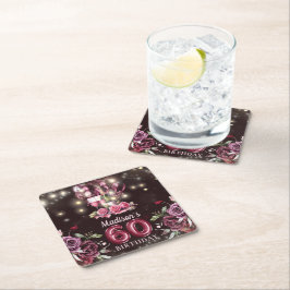 Porta-copo De Papel Quadrado Vinho e Balões 60º Aniversário Personalizado