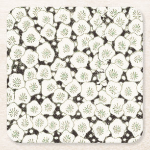 Porta-copo De Papel Quadrado Vintage 1902 Japonês Floral: Flor Branca Preta