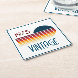Porta-copo De Papel Quadrado Vintage 1975 Retro Stripe Sun 50th Birthday