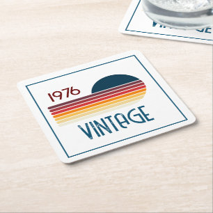 Porta-copo De Papel Quadrado Vintage 1976 Retro Stripe Sun 50th Birthday