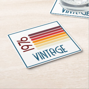 Porta-copo De Papel Quadrado Vintage 1976 Retro Stripe Sun 50th Birthday