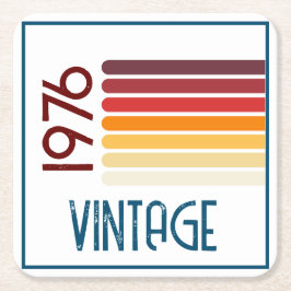 Porta-copo De Papel Quadrado Vintage 1976 Retro Stripe Sun 50th Birthday