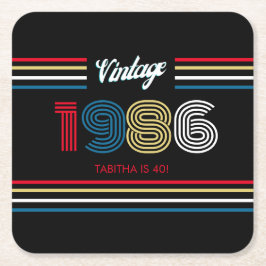 Porta-copo De Papel Quadrado Vintage 1986 Retro Stripe 40th Birthday Party