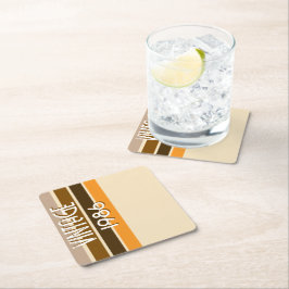 Porta-copo De Papel Quadrado Vintage 1986 Retro Stripes Brown Tan Vintage 