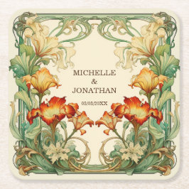 Porta-copo De Papel Quadrado Vintage Art Nouveau Botânico Mucha Obrigado