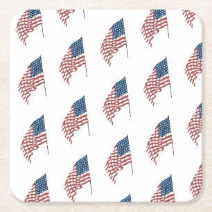 Porta-copo De Papel Quadrado Vintage Bandeira Patriótica Americana Acenando no