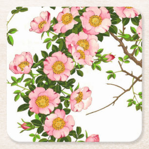 Porta-copo De Papel Quadrado Vintage - Blossomas de Cereja Japoneses, Rosa e Do