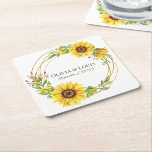 Porta-copo De Papel Quadrado Vintage boho casamento girassóis romântico
