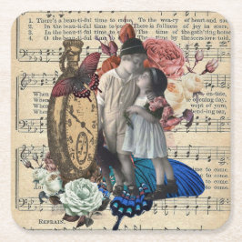 Porta-copo De Papel Quadrado Vintage Children & Floral Collage